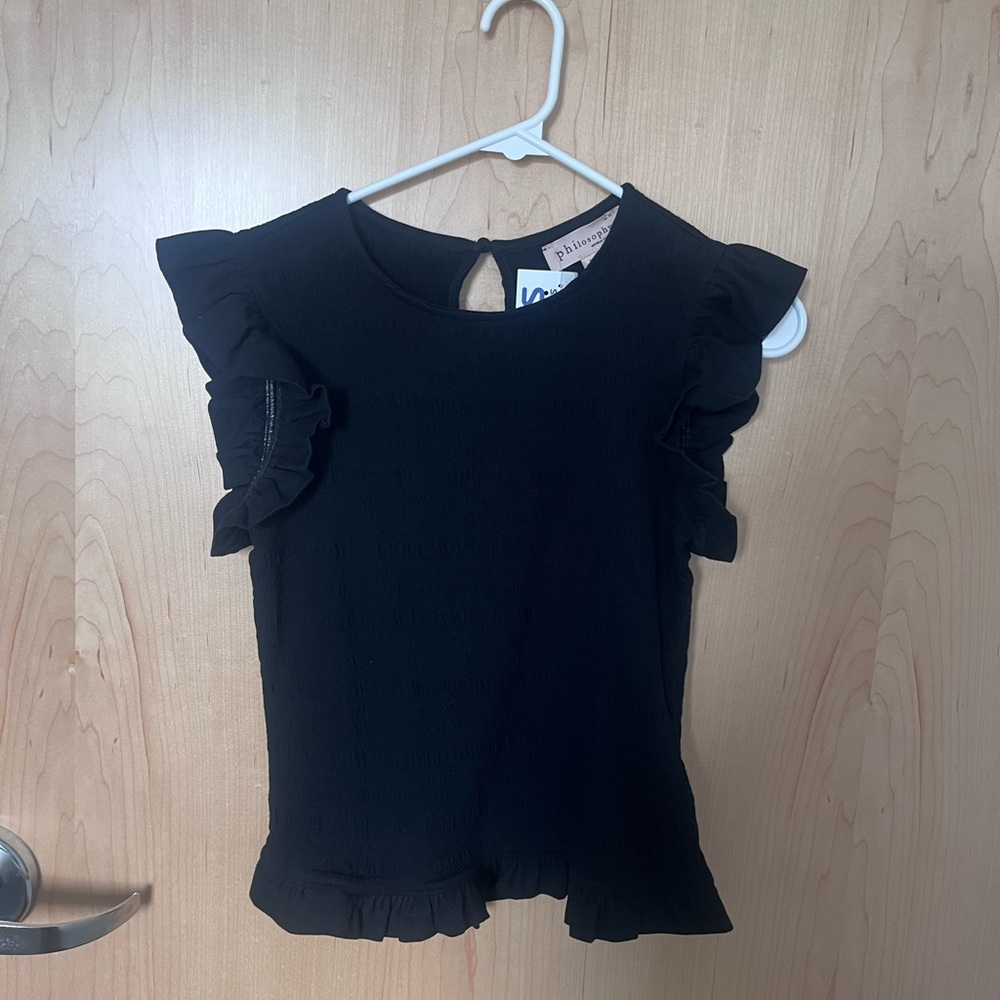 Black Ruffle Sleeve Top